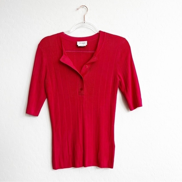 St. John Women’s Knit Blouse Top Half Sleeve Buttons Pink Red Casual Small - Picture 1 of 6